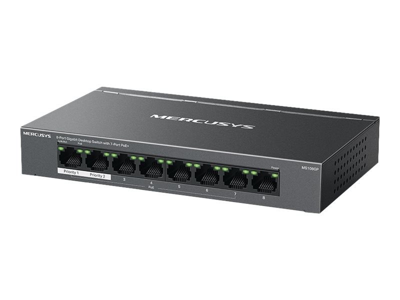 Mercusys MS108GP V1 - Conmutador - 8 x 10/100/1000 (7 PoE+) - sobremesa, montaje en pared - PoE+ (65 W)