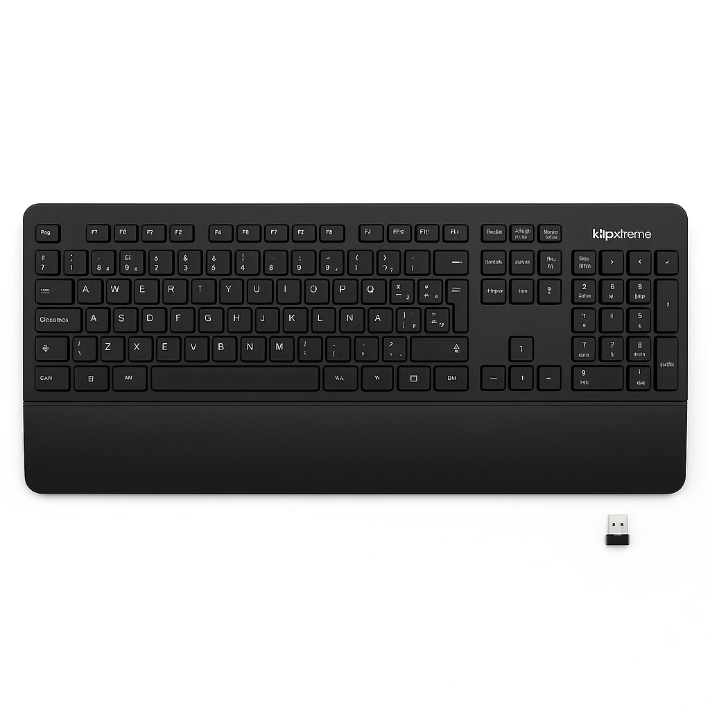 Klip Xtreme - Keyboard - Spanish - Wireless - 2.4 GHz - Black - Combo - hand rest