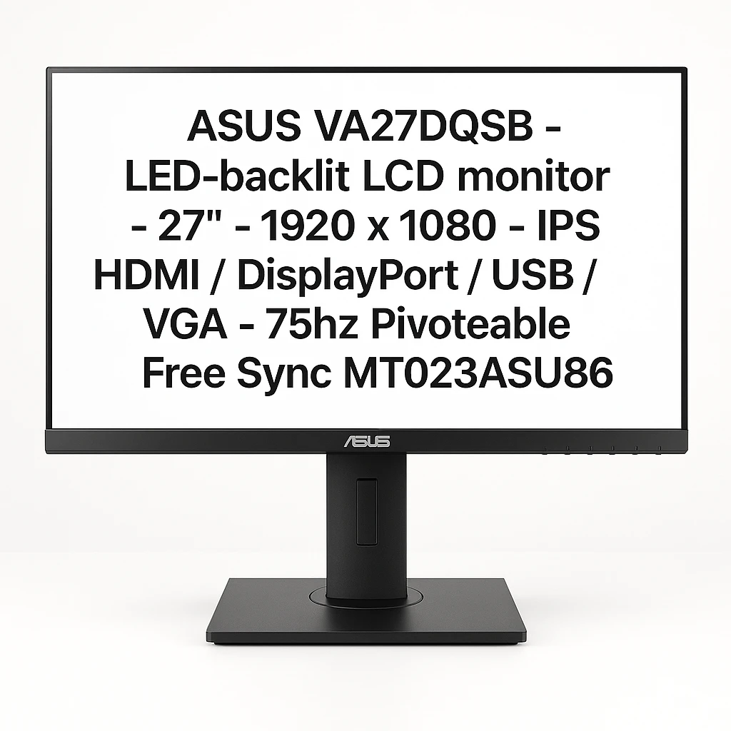 ASUS VA27DQSB - LED-backlit LCD monitor - 27" - 1920 x 1080 - IPS - HDMI / DisplayPort / USB / VGA - 75hz Pivoteable Free Sync