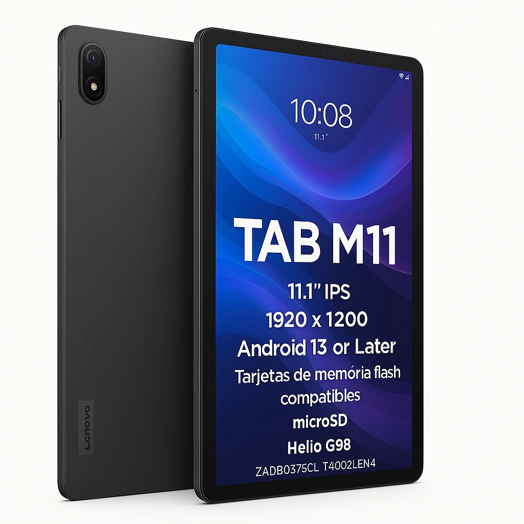 Lenovo - TAB M11 - 11.1" - 1920 x 1200 - 4G - Android 13 or Later - Tarjetas de memoria flash compatibles: microSD - Cámara de visión posterior - Helio G88 - Black - ZADB0375CL