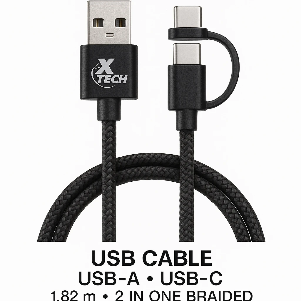 Xtech - USB cable - USB-C USB-A - USB Type C - 1.82 m - 2 in one braided XTC-532