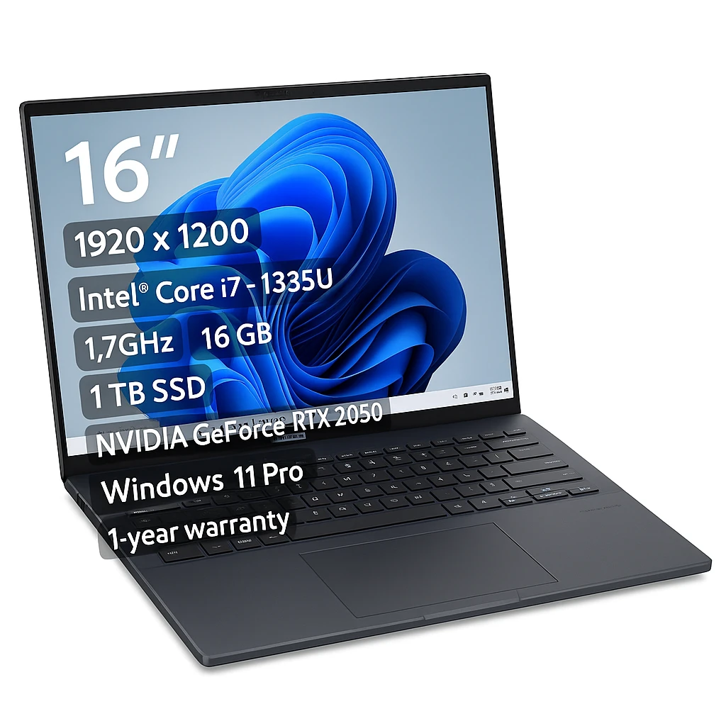 ASUS - Notebook - 16" - 1920 x 1200 - Intel Core i7 i7-1355U - 1.7GHz - 16 GB - 1 TB SSD - NVIDIA GeForce RTX 2050 - Windows 11 Pro - 1-year warranty