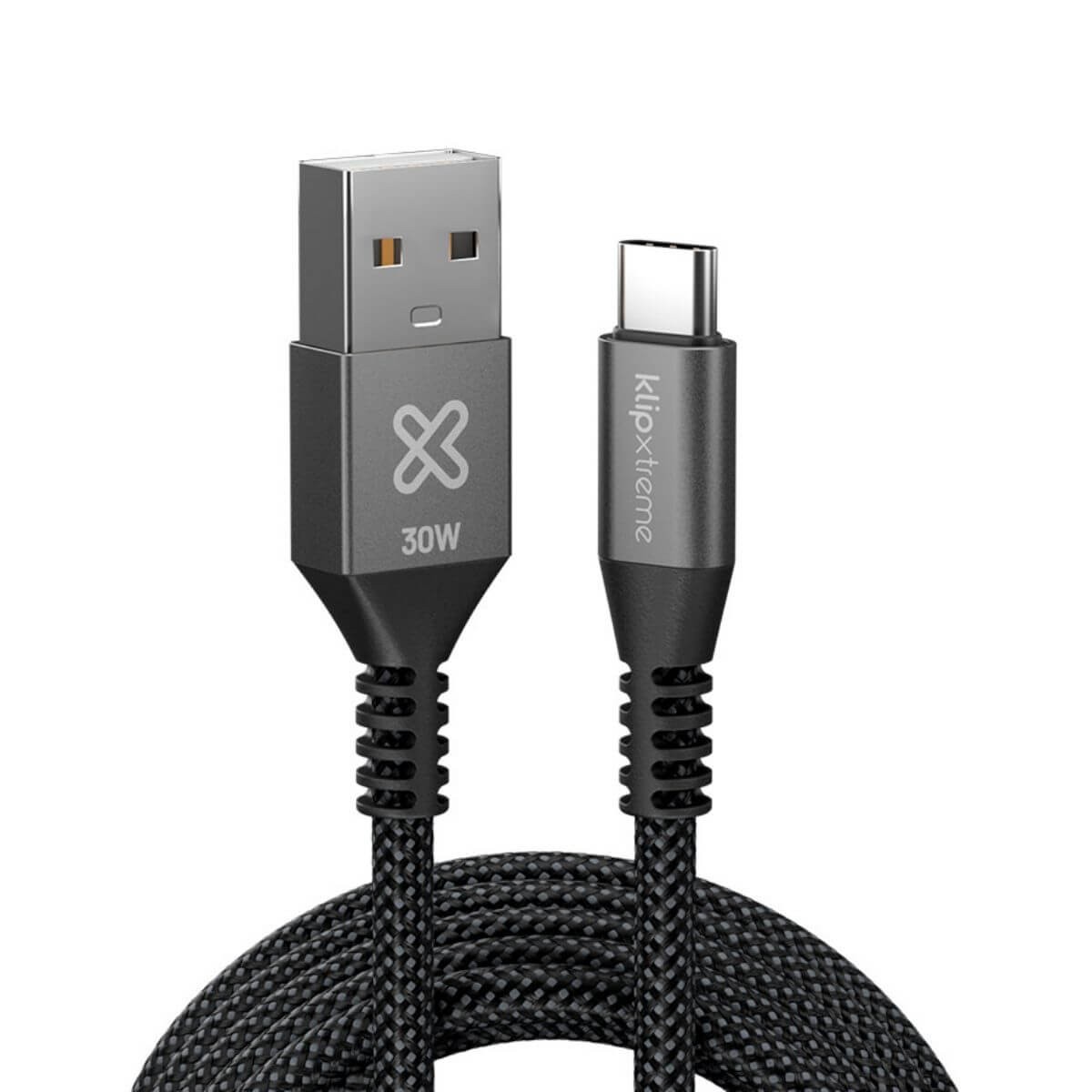 Klip Xtreme - USB cable - 24 pin USB-C - 9 pin USB Type A - 1.8 m - Black - 30W Braided Fast charging